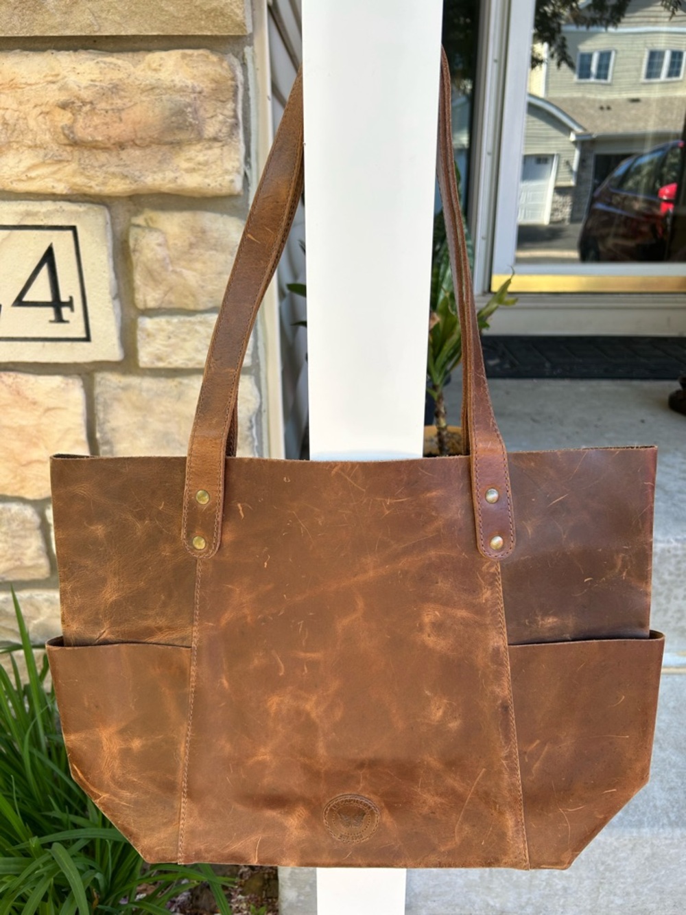 Le Papillon Leather Tote Bag Purse Brown